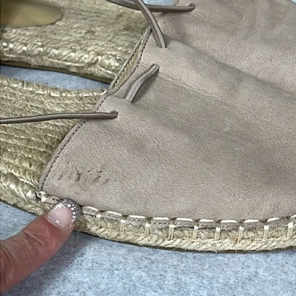 Eileen Fisher Lace Up Espadrille Sandals Lee Beige Tan Suede DIY Needs Repair 9